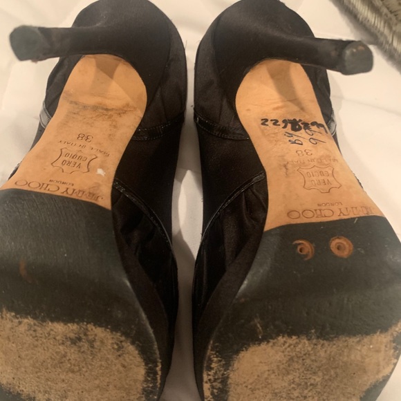 Jimmy Choo Black Satin Peep Toe Stiletto Pumps 38 - Picture 7 of 10
